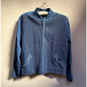Marsha Sport Textured Front Denim Zip-Up Jacket Womens Large Blue Lightweight